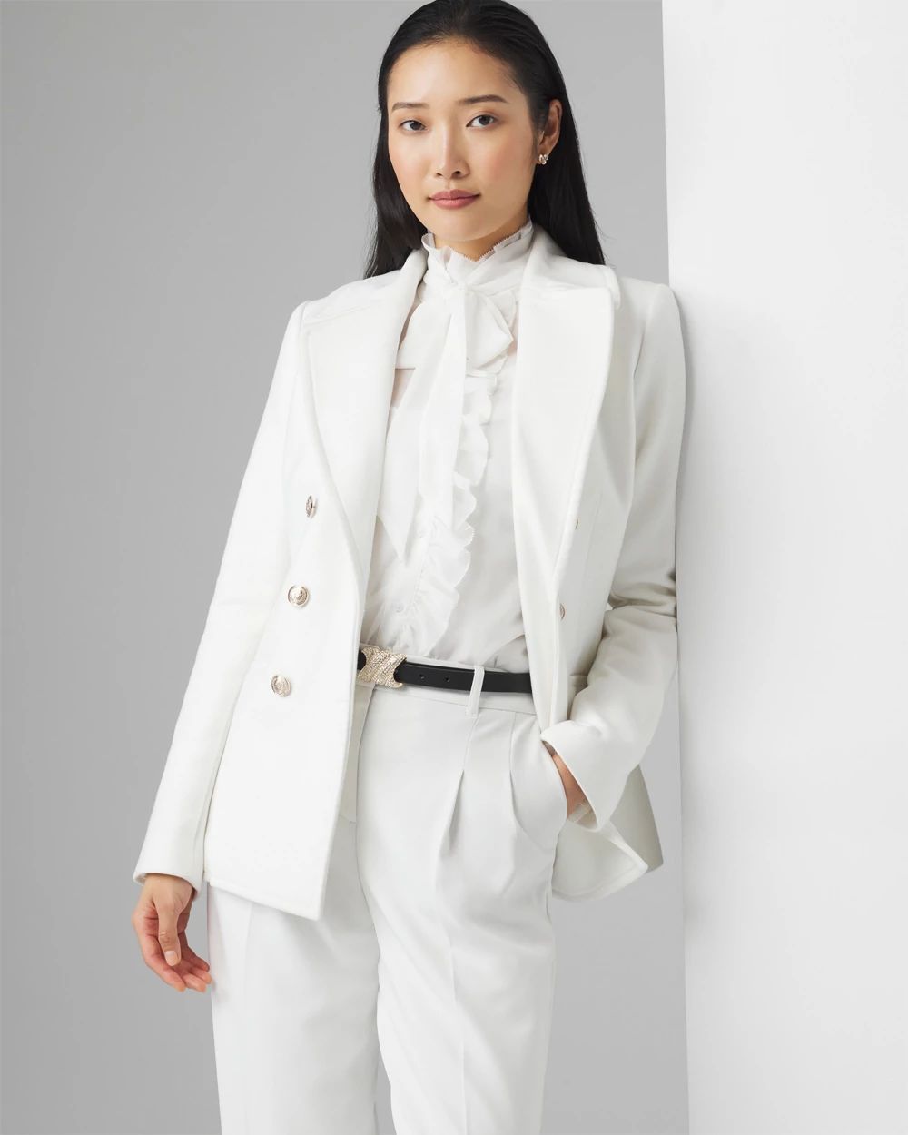 Black and white long blazer hot sale